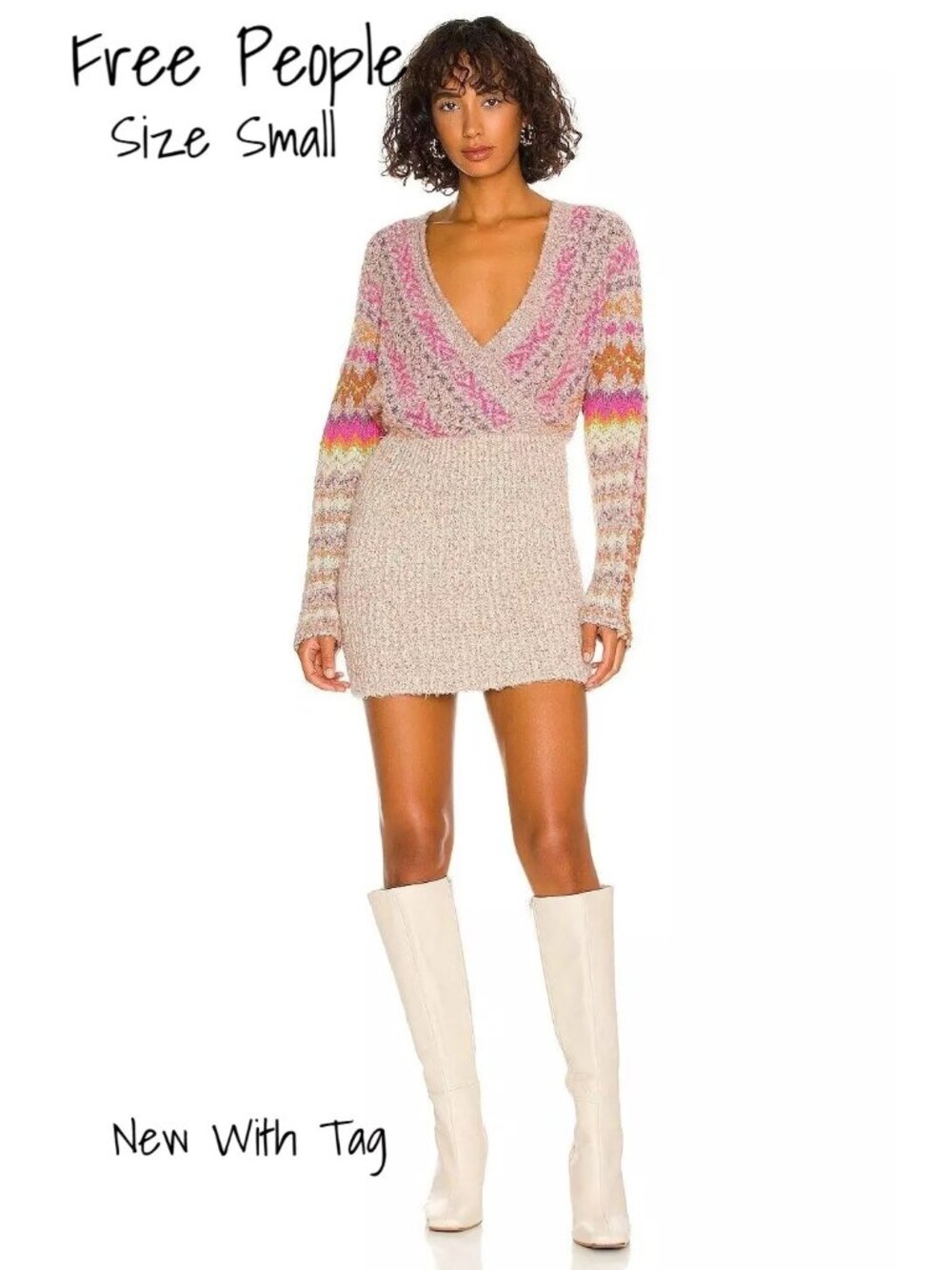 Free People Sweater Dress Pink Forever Fairisle Size Small New With Tag